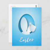 紙モダンはバニーの耳を切り、青いイースター ポストカード (正面/裏面)