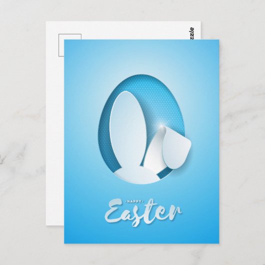 紙モダンはバニーの耳を切り、青いイースター ポストカード (正面/裏面)
