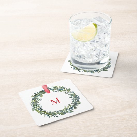 紙モノグラムクリスマスウォーターカラーコースター スクエアペーパーコースター (インサイチュ)