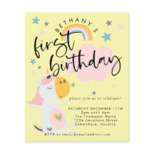 紙ユニコーンガール1stバースデーイエロー招待状