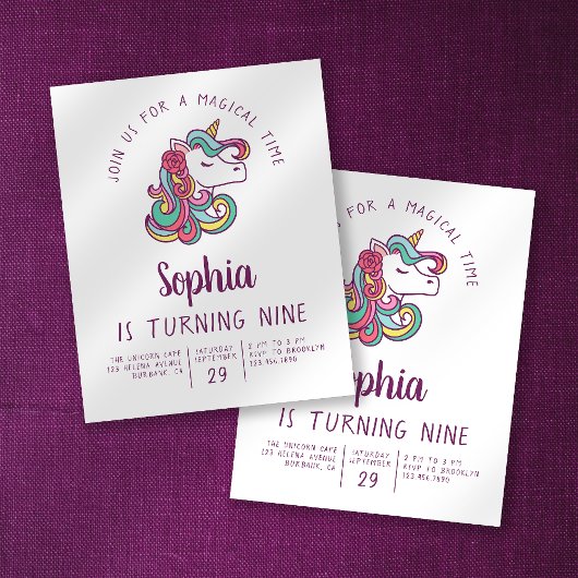 紙ユニコーンキッドの誕生日パーティーへの招待 チラシ