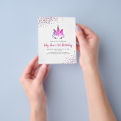 紙ユニコーン顔グリッター誕生日招待状 チラシ (手)
