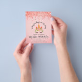 紙ユニコーン顔グリッター誕生日招待状 チラシ (手)