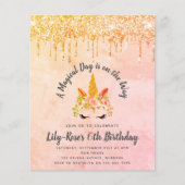 紙ユニコーン顔グリッター誕生日招待状 チラシ (正面)