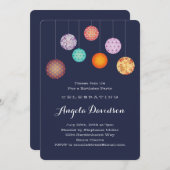 紙ランタン白熱［赤熱］光を放つズ誕生日ミッドナイトブルー 招待状 (正面/裏面)