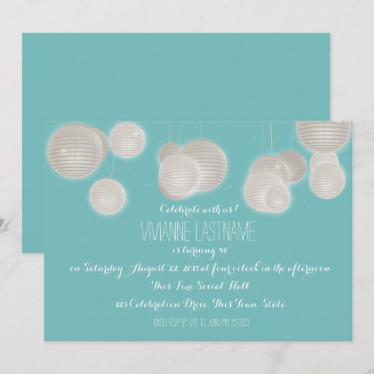 紙ランタン誕生日 招待状 (正面/裏面)