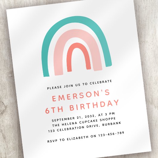 紙レインボーキッズバースデーパーティーの招待状 チラシ