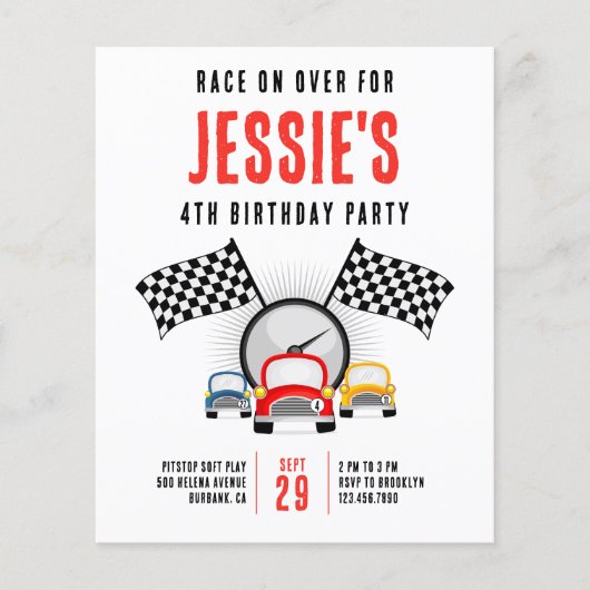 紙レースの車の誕生日パーティーの招待状 チラシ (正面)