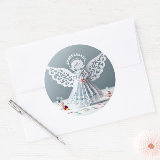 紙レースエンジェルクリスマスクラフツアート ラウンドシール (封筒)