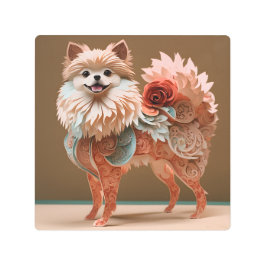 紙ロココポメラニア犬パステルカラー メタルプリント