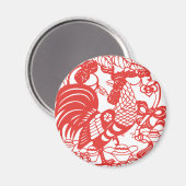 紙中国の切りルースター年〔占星術の〕十二宮図誕生日RM マグネット (正面/裏面)