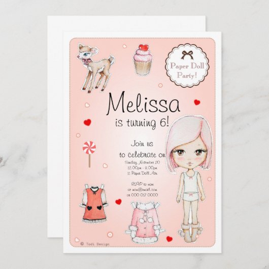 紙人形誕生パーティーの招待 招待状 (正面/裏面)