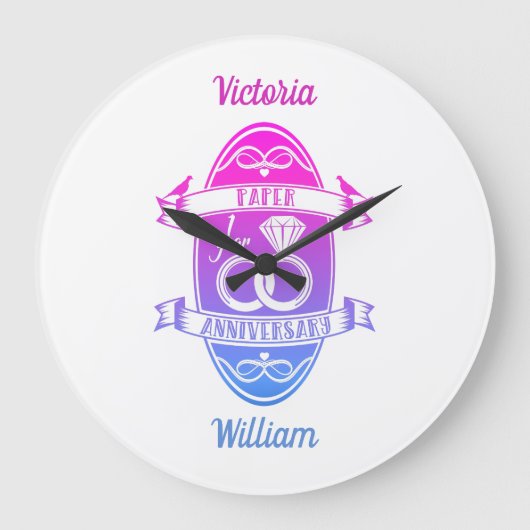 紙伝統的一周年記念結婚会 ラージ壁時計 (正面)