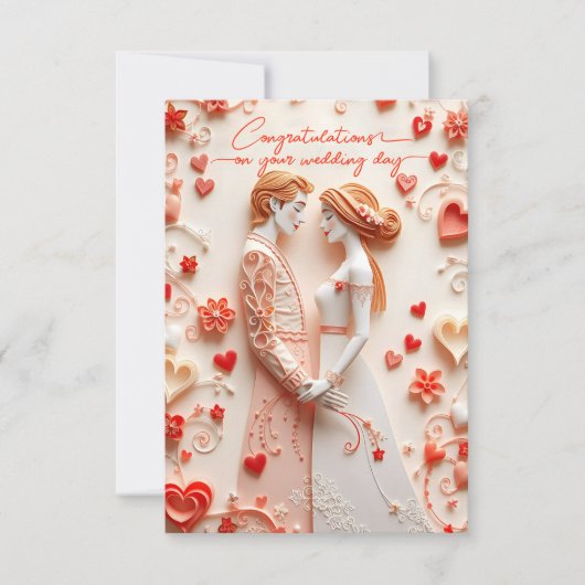紙切りの新郎新婦の結婚おめでとう カード (正面)