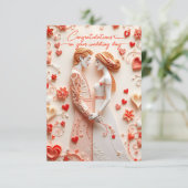 紙切りの新郎新婦の結婚おめでとう カード (スタンド正面)