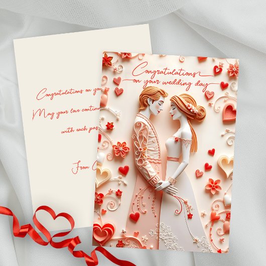 紙切りの新郎新婦の結婚おめでとう カード