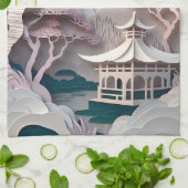 紙切り出しパビリオンランドスケープキッチンタオル キッチンタオル (折り畳み)