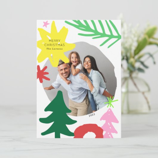 紙切り出しモダン抽象芸術クリスマスフォトカード シーズンカード (スタンド正面)