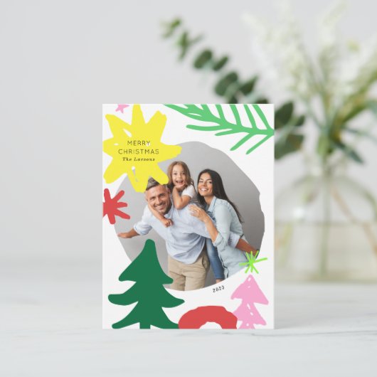 紙切り出しモダン抽象芸術クリスマスフォトカード シーズンポストカード (スタンド正面)