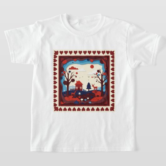 紙切り絵のイラスト Tシャツ (レイダウン)