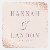 紙吹雪きらめくカップル結婚のステッカーフェイクフォイル スクエアシール (正面)