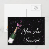 紙吹雪とシャンパンのボトル 招待状ポストカード (正面/裏面)