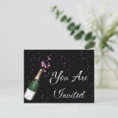 紙吹雪とシャンパンのボトル 招待状ポストカード (スタンド正面)