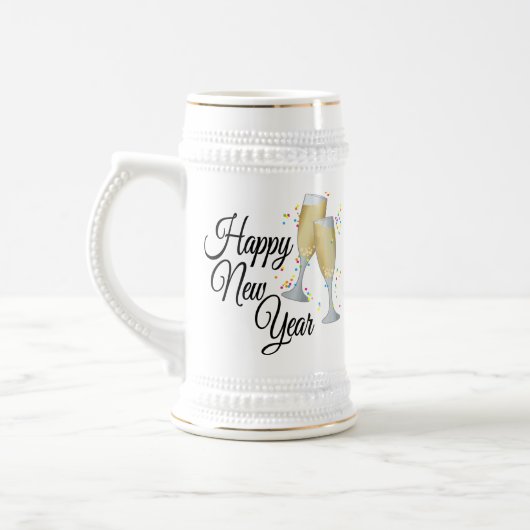 紙吹雪とシャンパン 謹賀新年 ビールジョッキ (左)