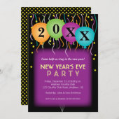 紙吹雪とバルーン、大晦日パーティー 招待状 (正面/裏面)