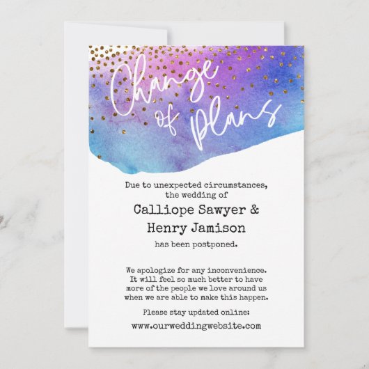 紙吹雪と水の色が延期結婚されたカード 招待状 (正面)