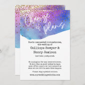 紙吹雪と水の色が延期結婚されたカード 招待状 (正面/裏面)