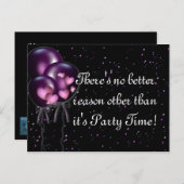 紙吹雪と紫風船のパーティー招待状 インビテーションポストカード (正面/裏面)