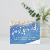 紙吹雪と青の水の色を延期結婚する ポストカード (スタンド正面)