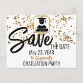 紙吹雪のカスタムトップ写真の卒業日付を保存 案内ポストカード (正面)