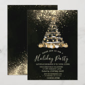 紙吹雪のクリスマスツリーとパーティーのイラスト 招待状 (正面/裏面)