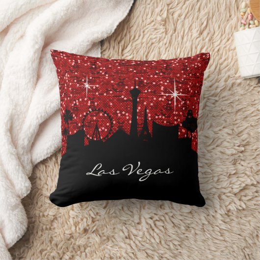 紙吹雪のグリッターのラスベガスの黒く及び赤いスカイライン クッション (ブランケット)