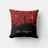 紙吹雪のグリッターのラスベガスの黒く及び赤いスカイライン クッション (正面)