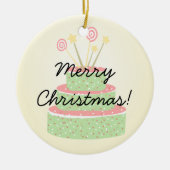 紙吹雪のケーキ • 緑のお誕生日ケーキ セラミックオーナメント (正面)