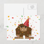 紙吹雪のパーティーのサスカッチビッグフット インビテーションポストカード (正面/裏面)