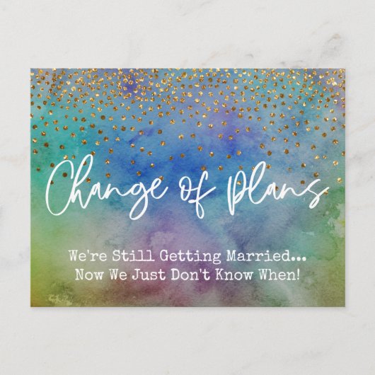 紙吹雪の変更プランの延期結婚日 ポストカード (正面)