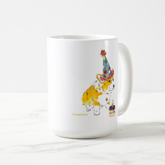 紙吹雪の帽子のコーギーの誕生日のマグ コーヒーマグカップ (正面右)