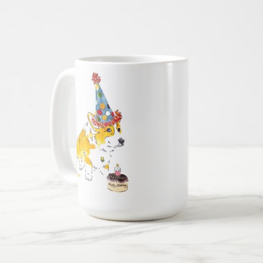 紙吹雪の帽子のコーギーの誕生日のマグ コーヒーマグカップ (正面左)