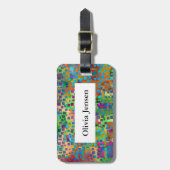 紙吹雪の抽象芸術のデジタルカラフルな正方形の芸術 ラゲッジタグ (正面縦)