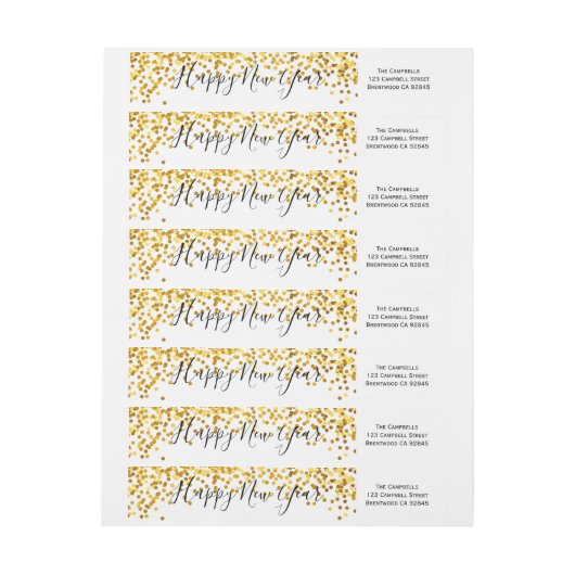 紙吹雪の明けましておめでとうの覆いの宛名ラベル ラップアラウンドラベル (シート)