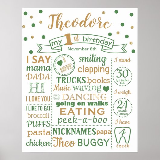 紙吹雪の最初の誕生日パーティーの署名のポスターのバナー ポスター (正面)