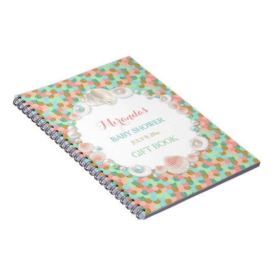 紙吹雪の海はモモの真新しい金ゴールドの珊瑚の水を殻から取り出します ノートブック (右側)