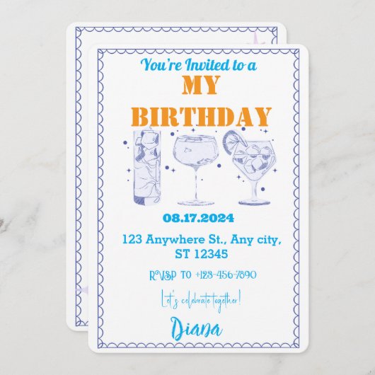 紙吹雪の爆発:楽しい誕生日カード 招待状 (正面/裏面)