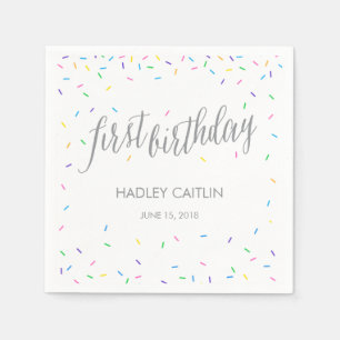 紙吹雪の第1誕生日のナプキンを振りかけて下さい スタンダードカクテルナプキン