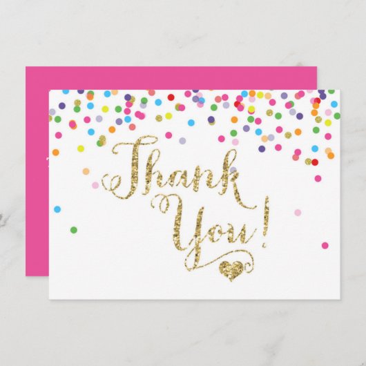 紙吹雪の金ゴールドのグリッターのサンキューカード サンキューカード (正面/裏面)