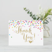 紙吹雪の金ゴールドのグリッターのサンキューカード サンキューカード (スタンド正面)